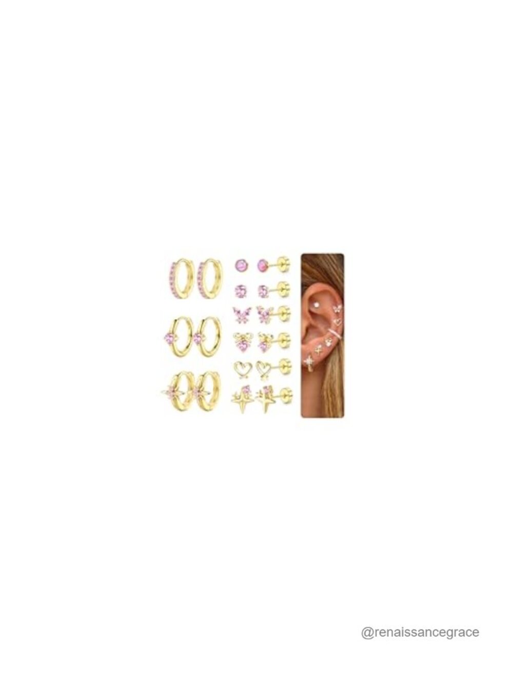 Hypoallergenic 14K Gold Plated Flat Back Earrings Set for Sensitive Ears, 6